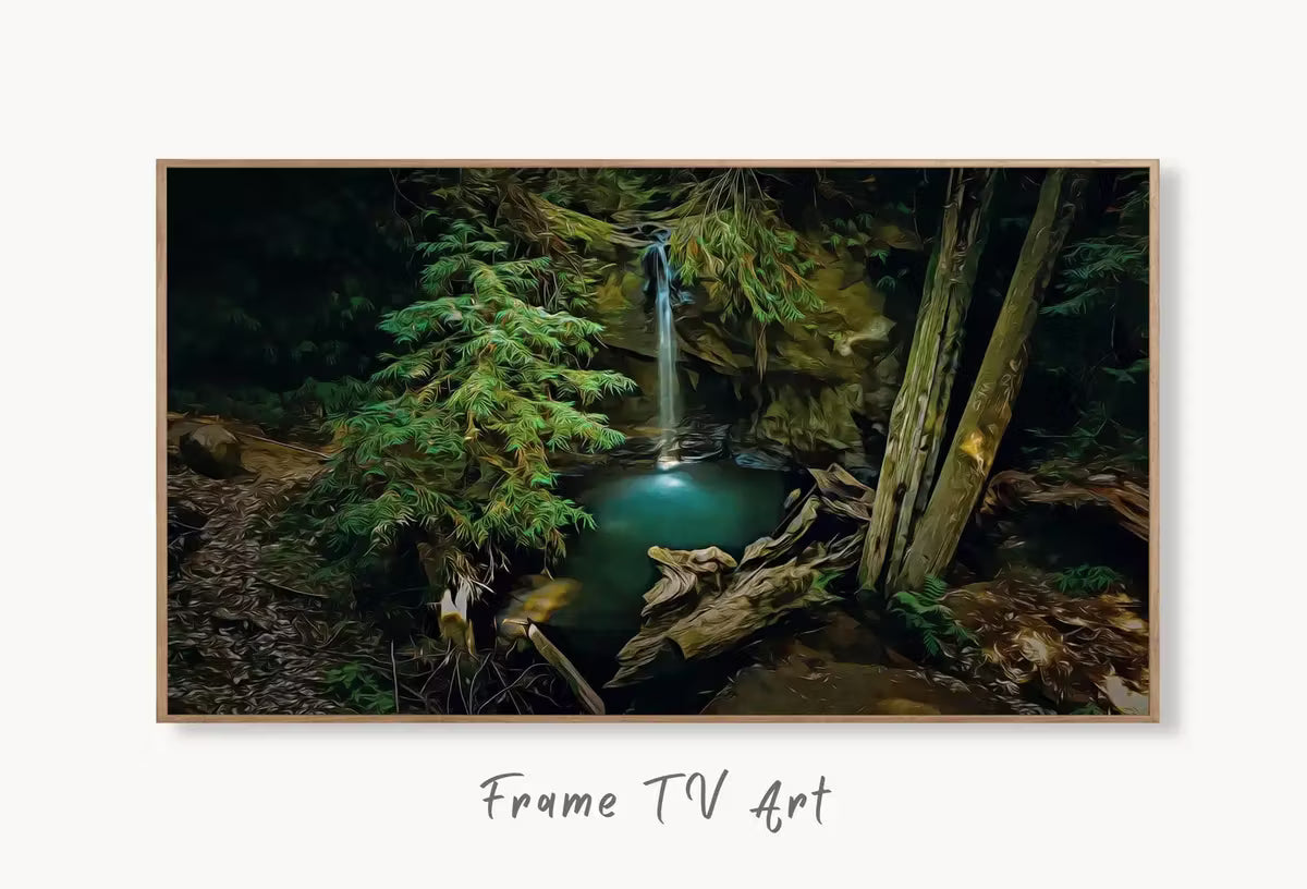Samsung Frame TV Art 4K Waterfall in Forest Digital Painting. Instant Download Art for TV. Colorful Frame TV Art – Frame TV  Art