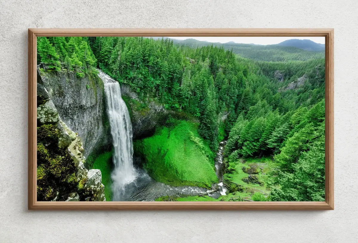 Detail view of artwork from Samsung Frame TV Art 4K Waterfall in Green Forest Photography Art. Instant Download Art for TV. Colorful Frame TV Art. Nature Wall Art. (variation 2)