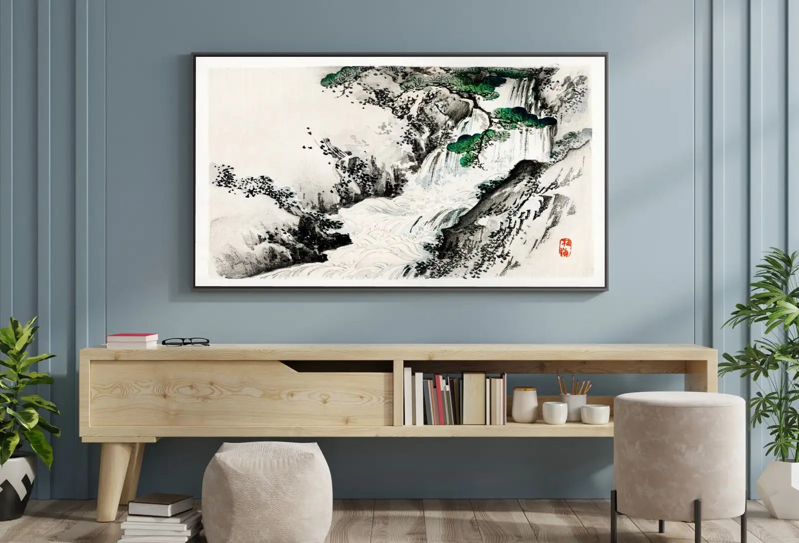 Detail view of artwork from Samsung Frame TV Art 4K Waterfall Vintage Japanese Wall Art. Instant Download Antique Japanese Art for the Frame TV. Vintage Wall Art. (variation 1)