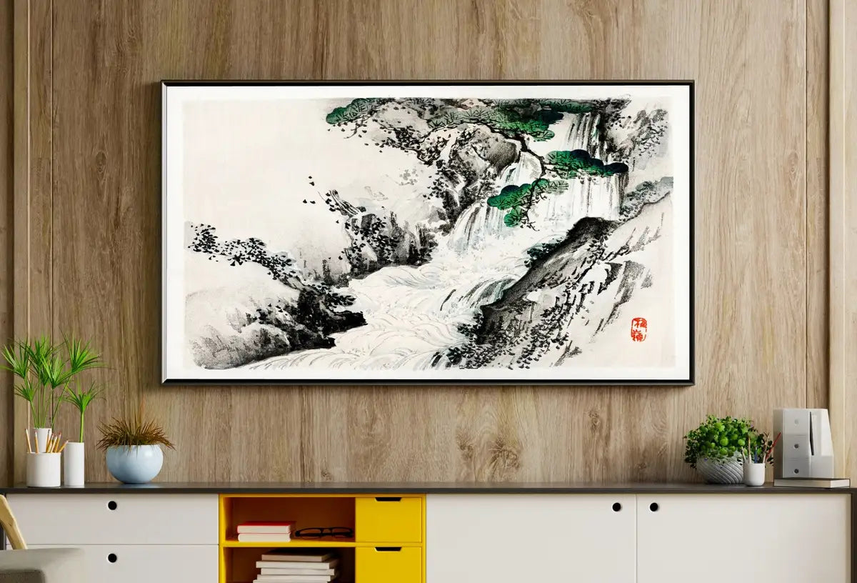 Detail view of artwork from Samsung Frame TV Art 4K Waterfall Vintage Japanese Wall Art. Instant Download Antique Japanese Art for the Frame TV. Vintage Wall Art. (variation 2)