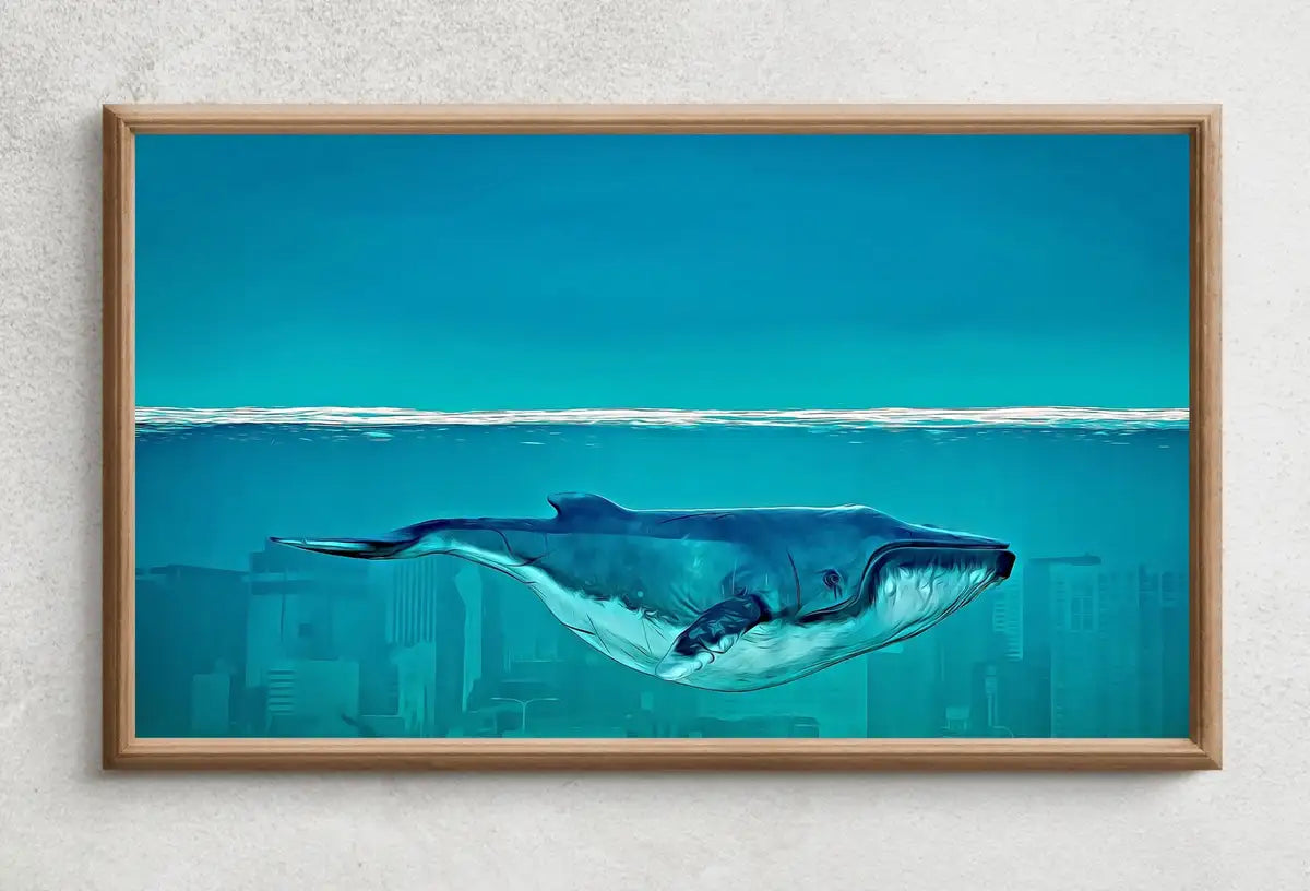 Detail view of artwork from Samsung Frame TV Art 4K Whale Painting Underwater City Fantasy Art. Instant Download Fairytale Whale Art. Digital Painting Art for Frame TV. (variation 2)