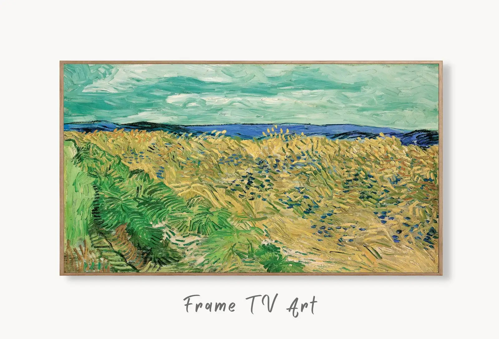 Samsung Frame TV Art 4K Wheatfield With Cornflowers Famous Vincent van Gogh Painting. Instant Download Landscape for Frame TV. Vintage Decor displayed on Samsung Frame TV on a living room wall.