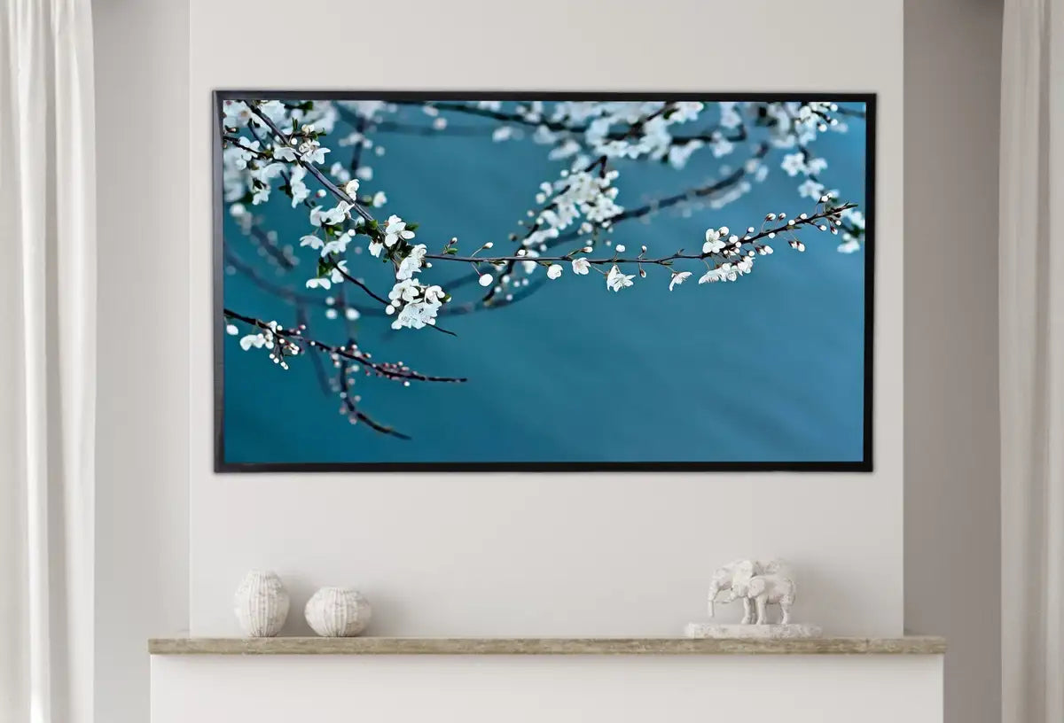 Detail view of artwork from Samsung Frame TV Art 4K White Blossom Tree Digital Painting. Instant Download Cherry Blossom Floral Art for Frame TV. Botanical Wall Art. (variation 2)