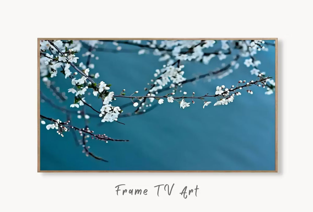 Samsung Frame TV Art 4K White Blossom Tree Digital Painting. Instant Download Cherry Blossom Floral Art for Frame TV. Botanical Wall Art – Frame TV  Art