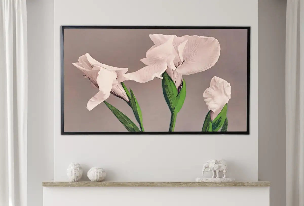 Detail view of artwork from Samsung Frame TV Art 4K White Irises Vintage Japanese Painting. Instant Download Antique Japanese Art for the Frame TV. Vintage Wall Art. (variation 2)