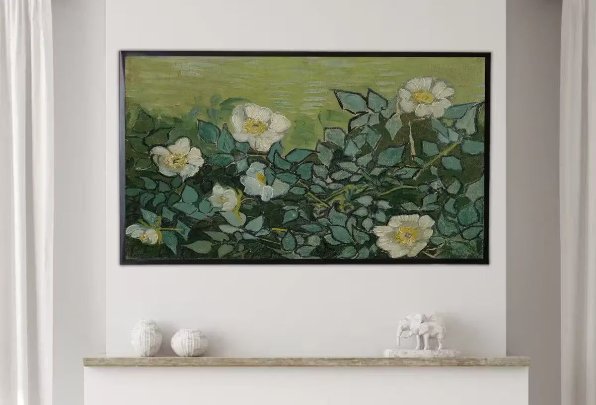 Samsung Frame TV Art 4K Wild Roses Famous Painting by Vincent van Gogh. Instant Download van Gogh Art for Frame TV. Vintage Wall Art – Frame TV  Art