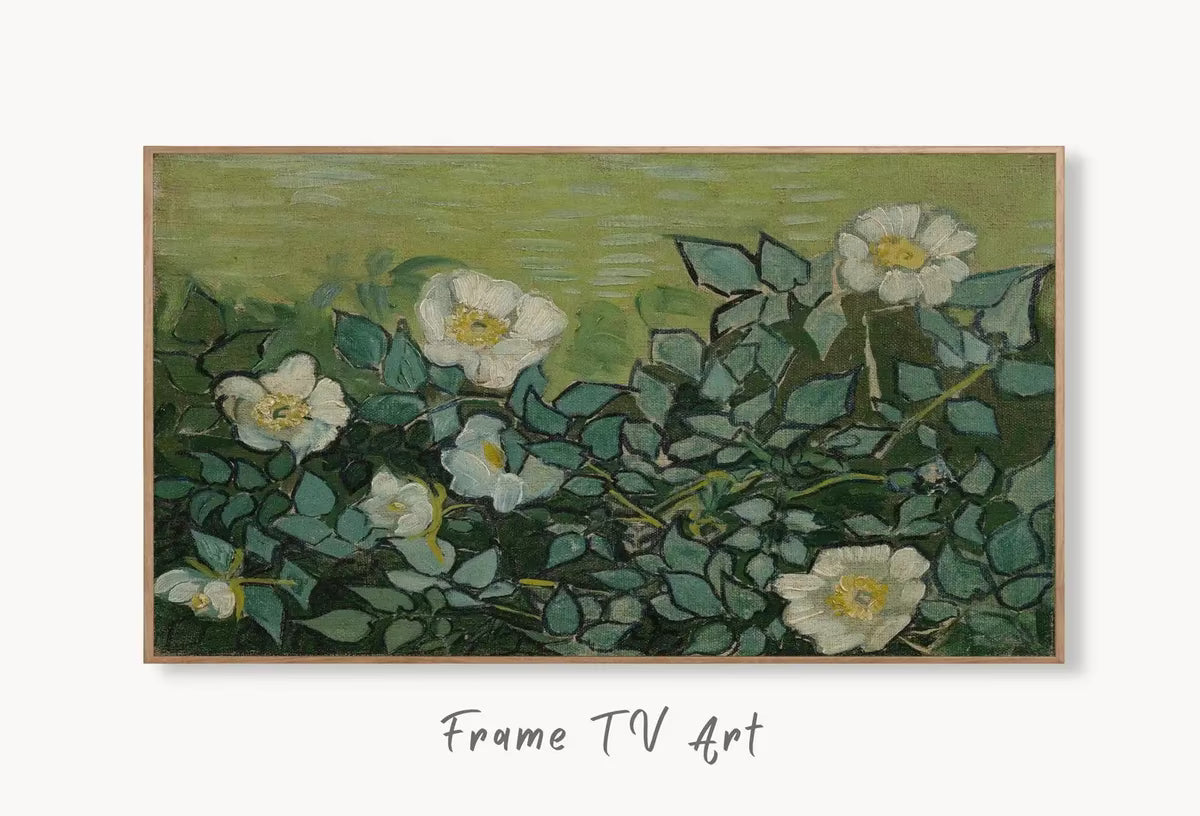 Samsung Frame TV Art 4K Wild Roses Famous Painting by Vincent van Gogh. Instant Download van Gogh Art for Frame TV. Vintage Wall Art – Frame TV  Art