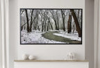 Detail view of artwork from Samsung Frame TV Art 4K Winter Forest River Landscape Digital Painting. Instant Download. Snow Art for Samsung Frame TV. Art for TV. (variation 2)