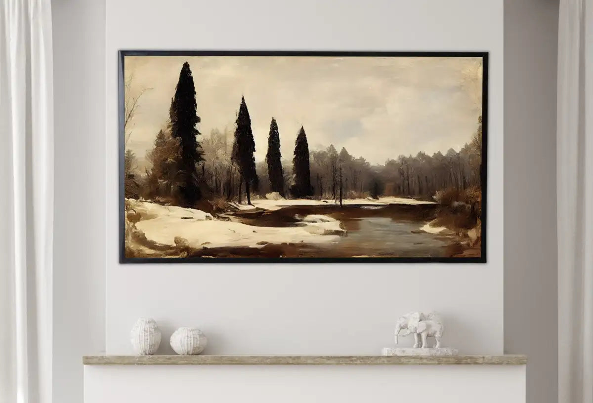 Second included artwork preview from Samsung Frame TV Art 4K Winter Forest River Landscape Rustic Digital Painting. Instant Download Muted Art for Samsung Frame TV. Art for TV featuring various scenes.