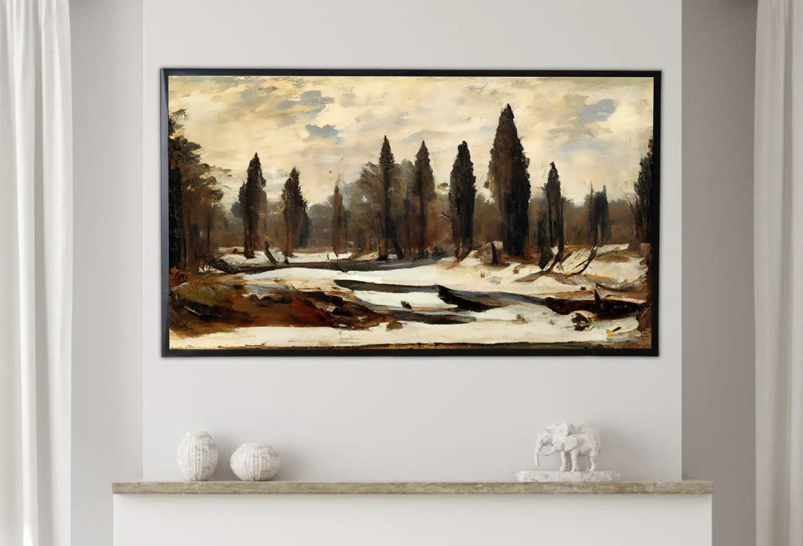 Second included artwork preview from Samsung Frame TV Art 4K Winter Landscape Rustic Digital Painting. Instant Download Muted Country Art for Samsung Frame TV. Moody Art for TV featuring various scenes.