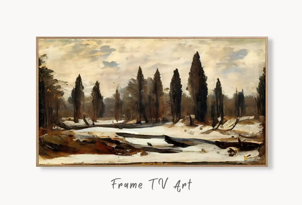 Samsung Frame TV Art 4K Winter Landscape Rustic Digital Painting. Instant Download Muted Country Art for Samsung Frame TV. Moody Art for TV – Frame TV  Art