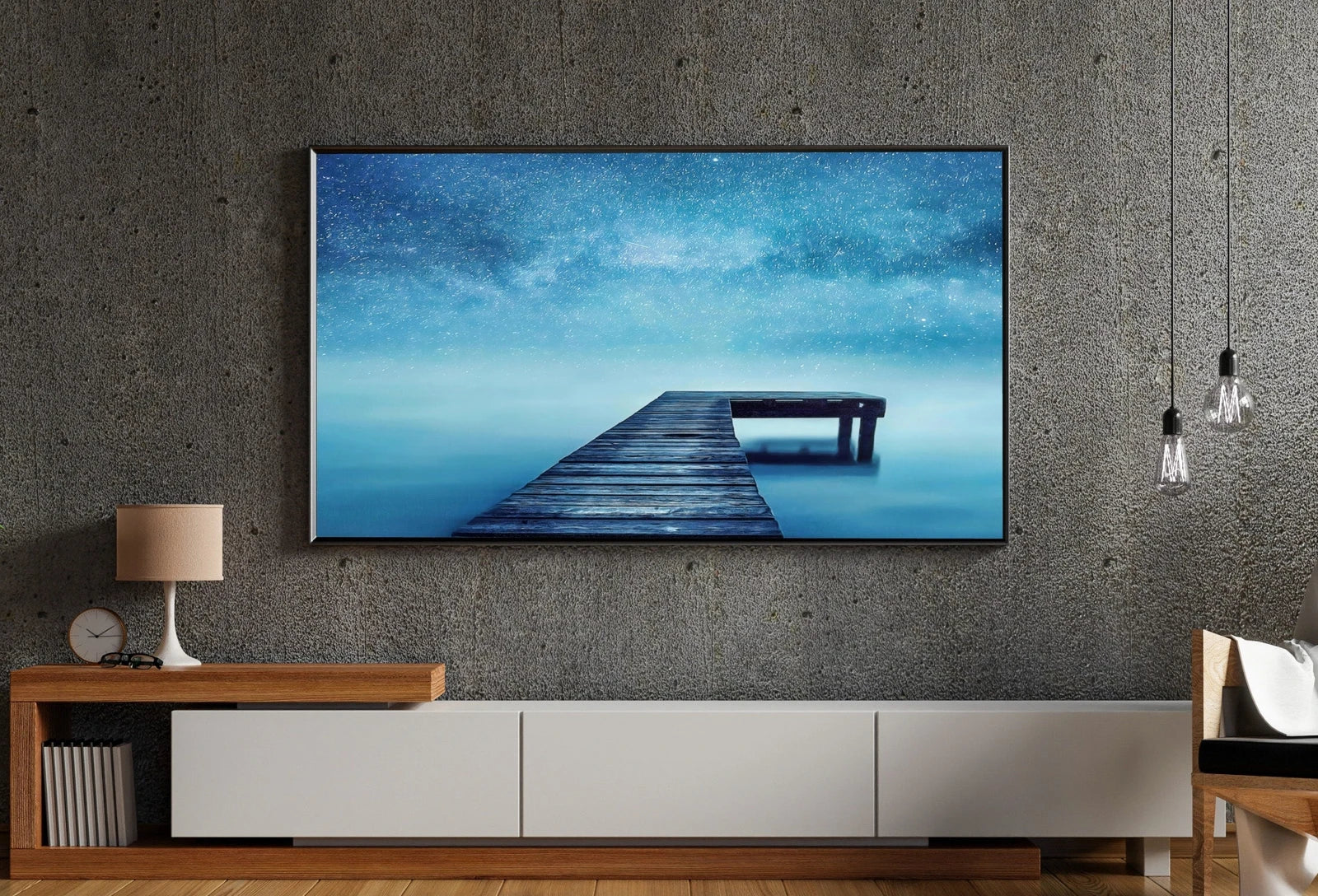 Samsung Frame TV Art 4K Wooden Pier with Starry Night Digital Painting. Lake Landscape Wall Decor. Instant Download Art for the Frame TV. – Frame TV Digital Download Art – Digital Download