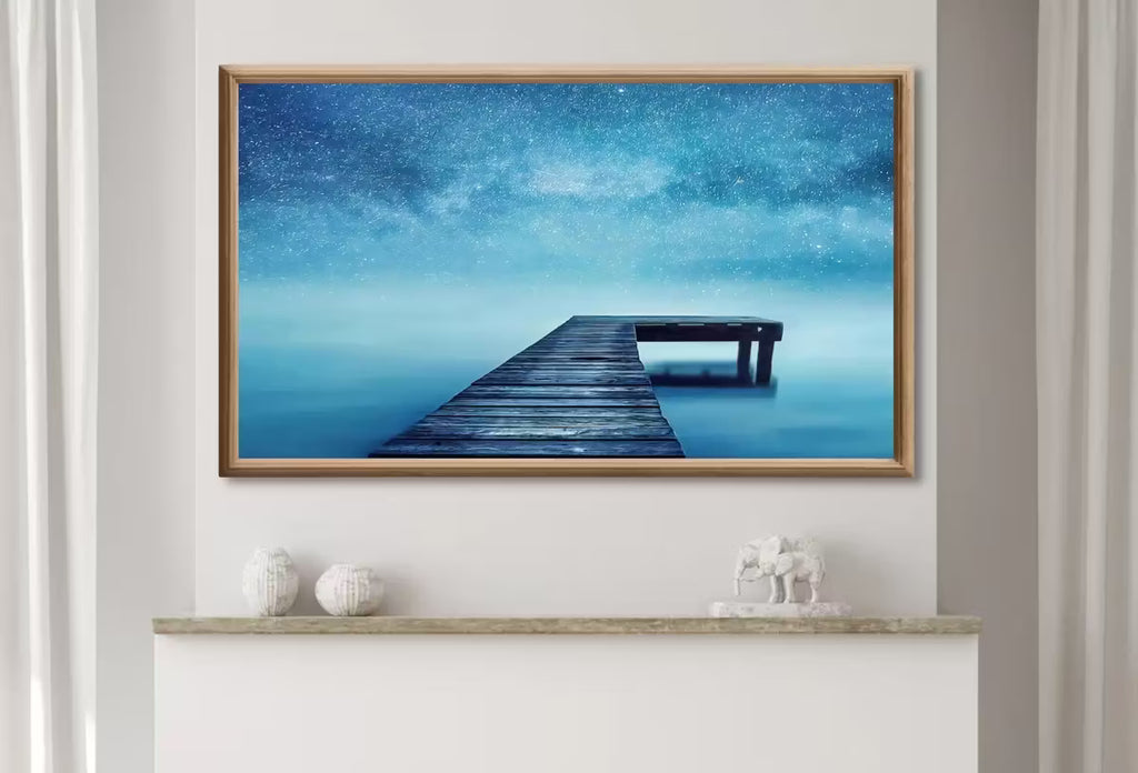 Samsung Frame TV Art 4K Wooden Pier with Starry Night Digital Painting. Lake Landscape Wall Decor. Instant Download Art for the Frame TV. – Frame TV  Art