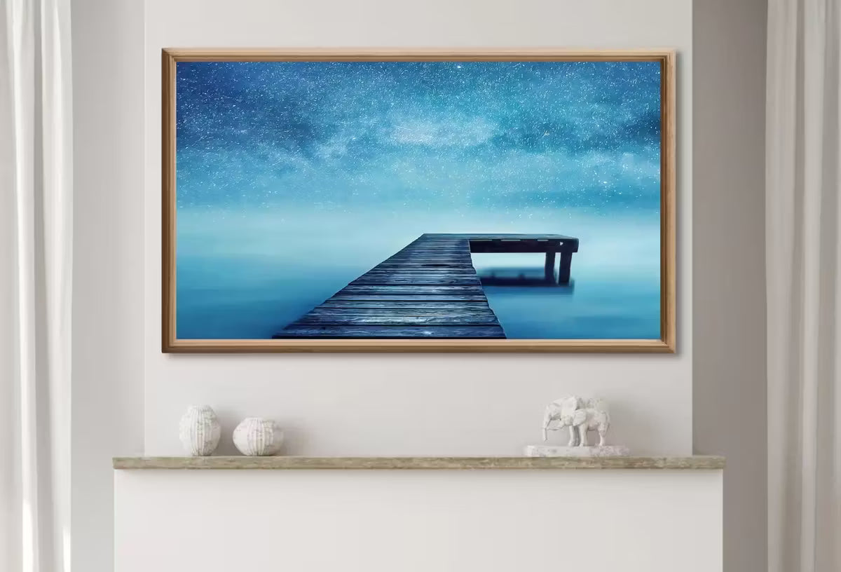 Samsung Frame TV Art 4K Wooden Pier with Starry Night Digital Painting. Lake Landscape Wall Decor. Instant Download Art for the Frame TV. – Frame TV  Art