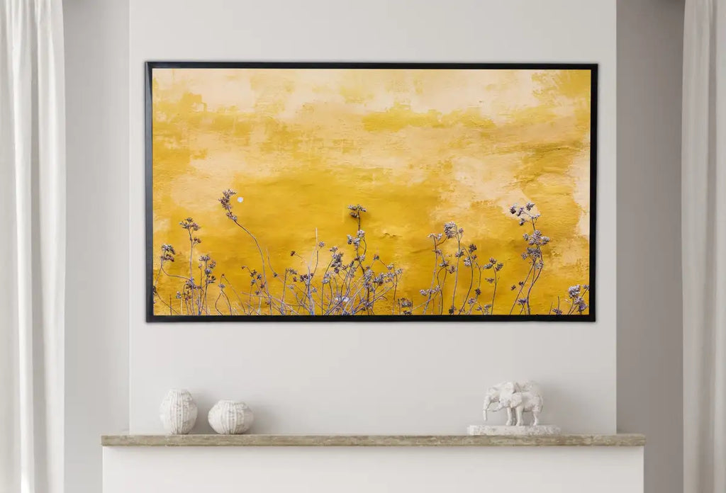 Detail view of artwork from Samsung Frame TV Art 4K Yellow Modern Wall Texture Floral Abstract Painting. Minimal Abstract Art Instant Download Cracked Paint Art for TV.. (variation 2)