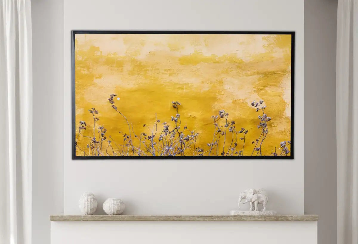 Detail view of artwork from Samsung Frame TV Art 4K Yellow Modern Wall Texture Floral Abstract Painting. Minimal Abstract Art Instant Download Cracked Paint Art for TV.. (variation 2)