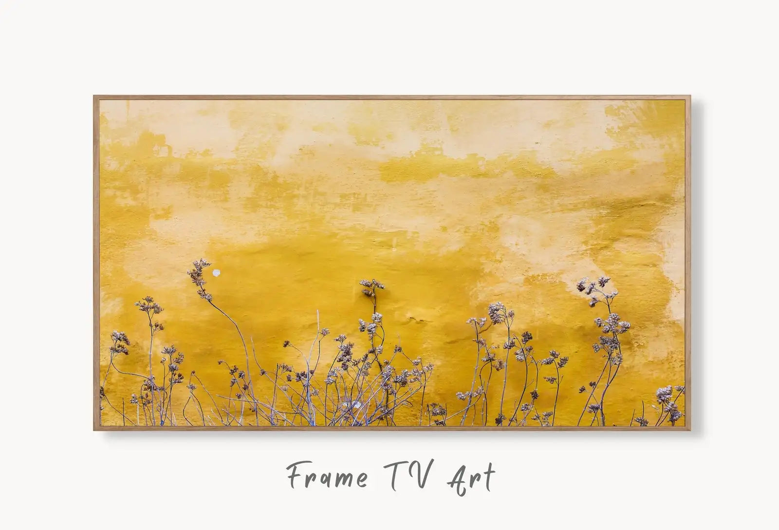 Samsung Frame TV Art 4K Yellow Modern Wall Texture Floral Abstract Painting. Minimal Abstract Art Instant Download Cracked Paint Art for TV. displayed on Samsung Frame TV on a living room wall.