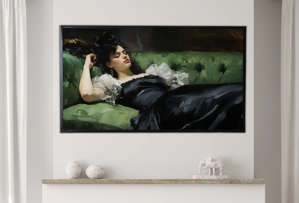 Samsung Frame TV Art 4K Young Woman on a Couch. Vintage Style Wall Art for Moody Wall Decor. Instant Download Art for TV. – Frame TV Digital Download Art – Digital Download