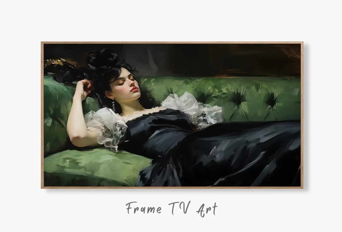 Samsung Frame TV Art 4K Young Woman on a Couch. Vintage Style Wall Art for Moody Wall Decor. Instant Download Art for TV. – Frame TV  Art