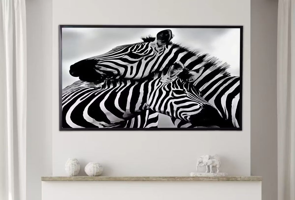 Samsung Frame TV Art 4K Zebra Love Black and White Digital Painting. Instant Download Zebra Art for the Samsung Frame TV. Art for TV – Frame TV  Art