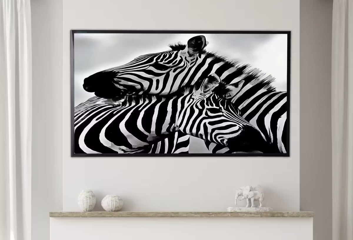 Samsung Frame TV Art 4K Zebra Love Black and White Digital Painting. Instant Download Zebra Art for the Samsung Frame TV. Art for TV – Frame TV  Art