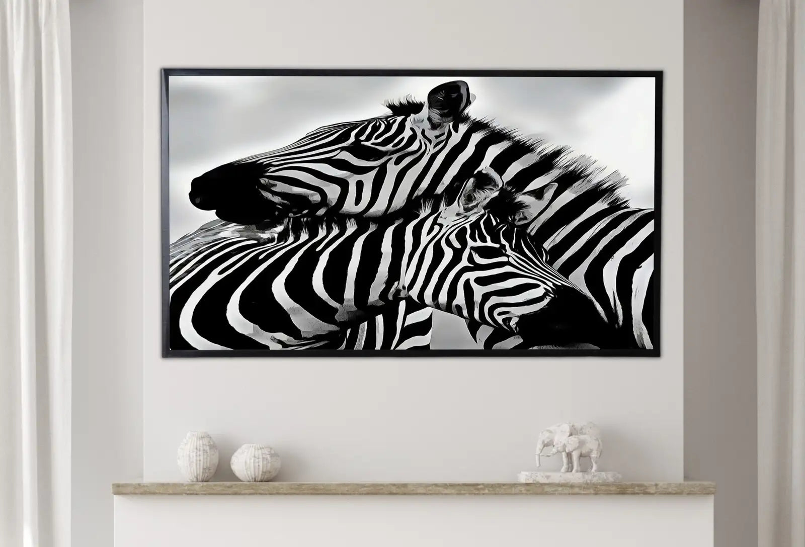 Samsung Frame TV Art 4K Zebra Love Black and White Digital Painting. Instant Download Zebra Art for the Samsung Frame TV. Art for TV – Frame TV Digital Download Art – Digital Download