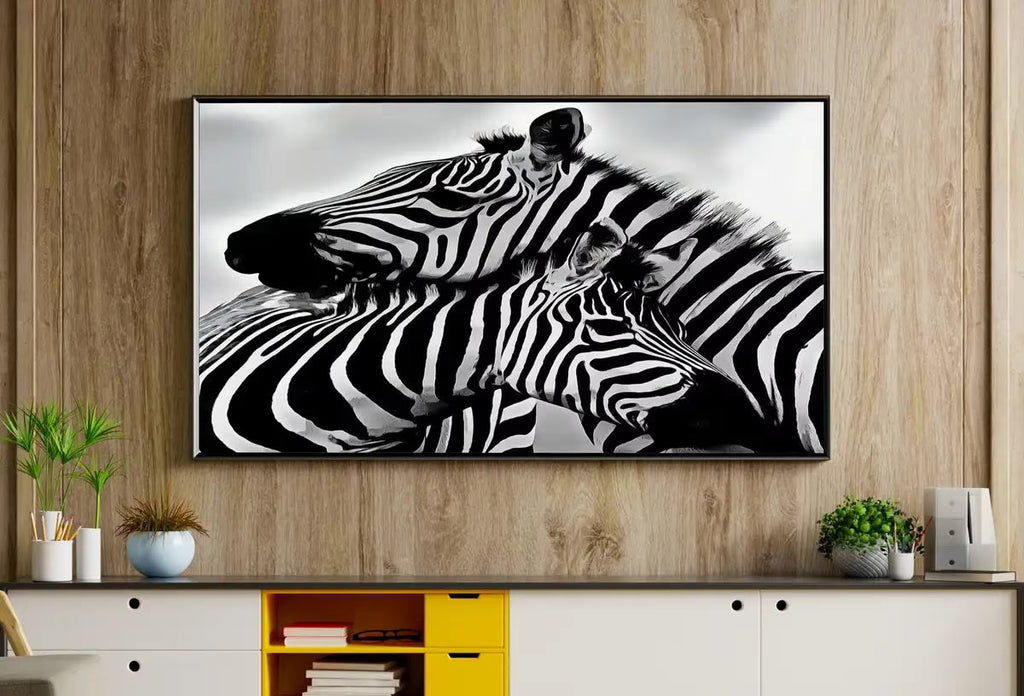 Samsung Frame TV Art 4K Zebra Love Black and White Digital Painting. Instant Download Zebra Art for the Samsung Frame TV. Art for TV – Frame TV  Art