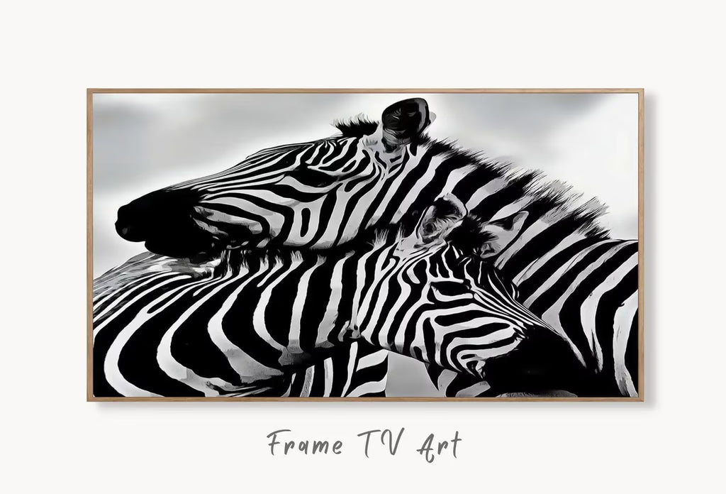 Samsung Frame TV Art 4K Zebra Love Black and White Digital Painting. Instant Download Zebra Art for the Samsung Frame TV. Art for TV – Frame TV  Art