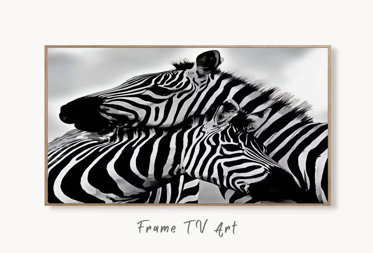 Samsung Frame TV Art 4K Zebra Love Black and White Digital Painting. Instant Download Zebra Art for the Samsung Frame TV. Art for TV – Frame TV  Art