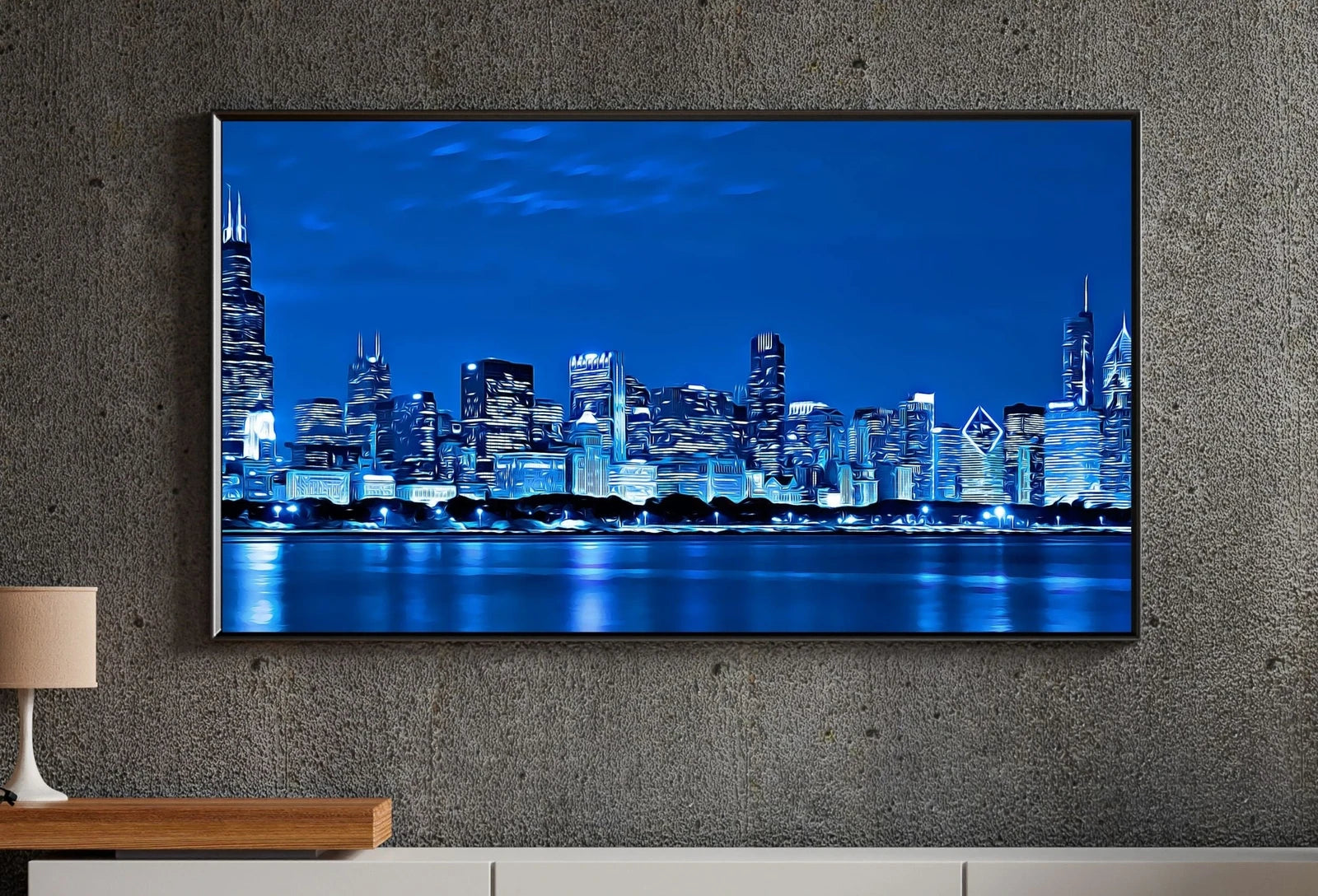 Included artwork preview showing first selection of artworks from Samsung Frame TV Art of Chicago Skyline At Night Digital Download, Digital Art for Tv, Colorful Frame TV Art.