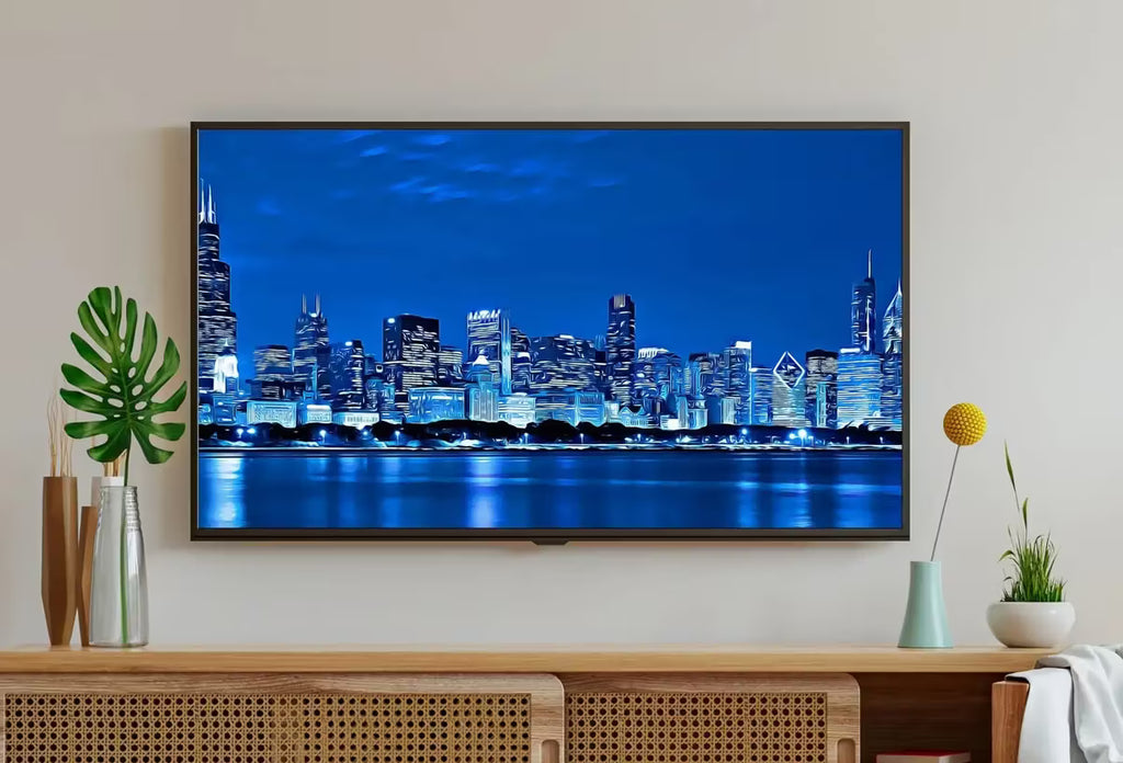 Samsung Frame TV Art of Chicago Skyline At Night , Digital Art for Tv, Colorful Frame TV Art – Frame TV  Art