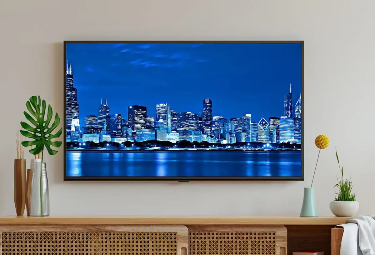 Samsung Frame TV Art of Chicago Skyline At Night , Digital Art for Tv, Colorful Frame TV Art – Frame TV  Art