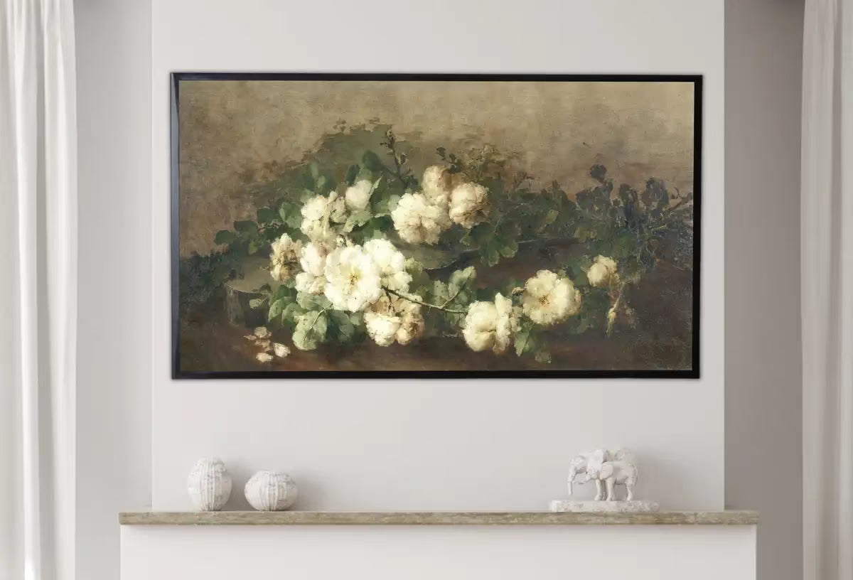 Samsung Frame TV Art Vintage Flowers Painting. Still Life Roses Neutral Watercolor Painting . Antique Floral Botanical Art – Frame TV  Art