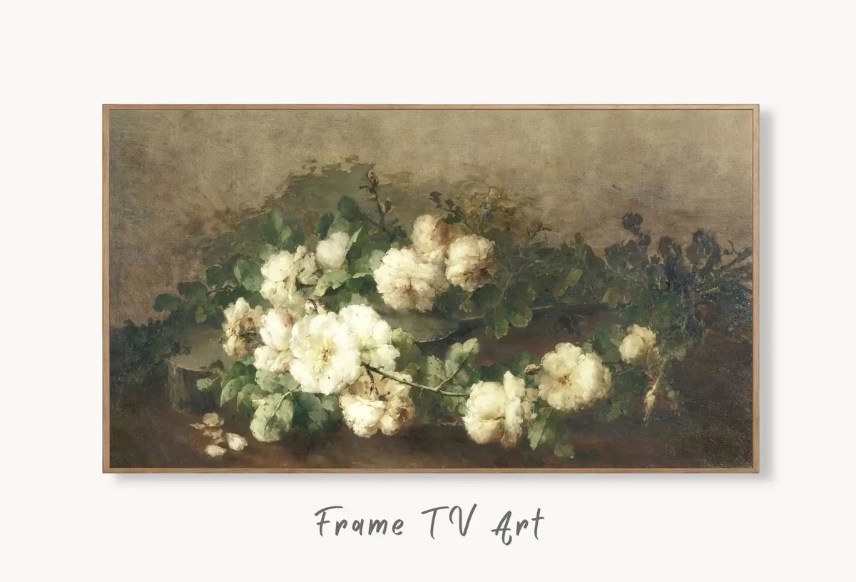 Samsung Frame TV Art Vintage Flowers Painting. Still Life Roses Neutral Watercolor Painting . Antique Floral Botanical Art – Frame TV  Art