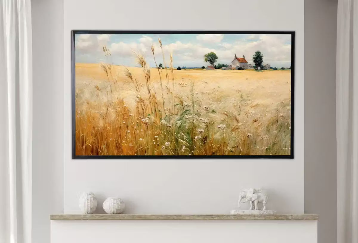 Samsung Frame TV Art | Wheat Field | Landscape Oil Painting | Vintage Country Landscape Art | Vintage Landscape | Digital Wall Art – Frame TV  Art