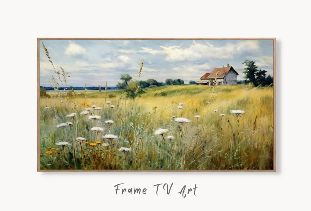 Samsung Frame TV Art | Wildflower Field | Meadow Landscape Painting | Vintage Art | Country Field Wall Art |  – Frame TV  Art