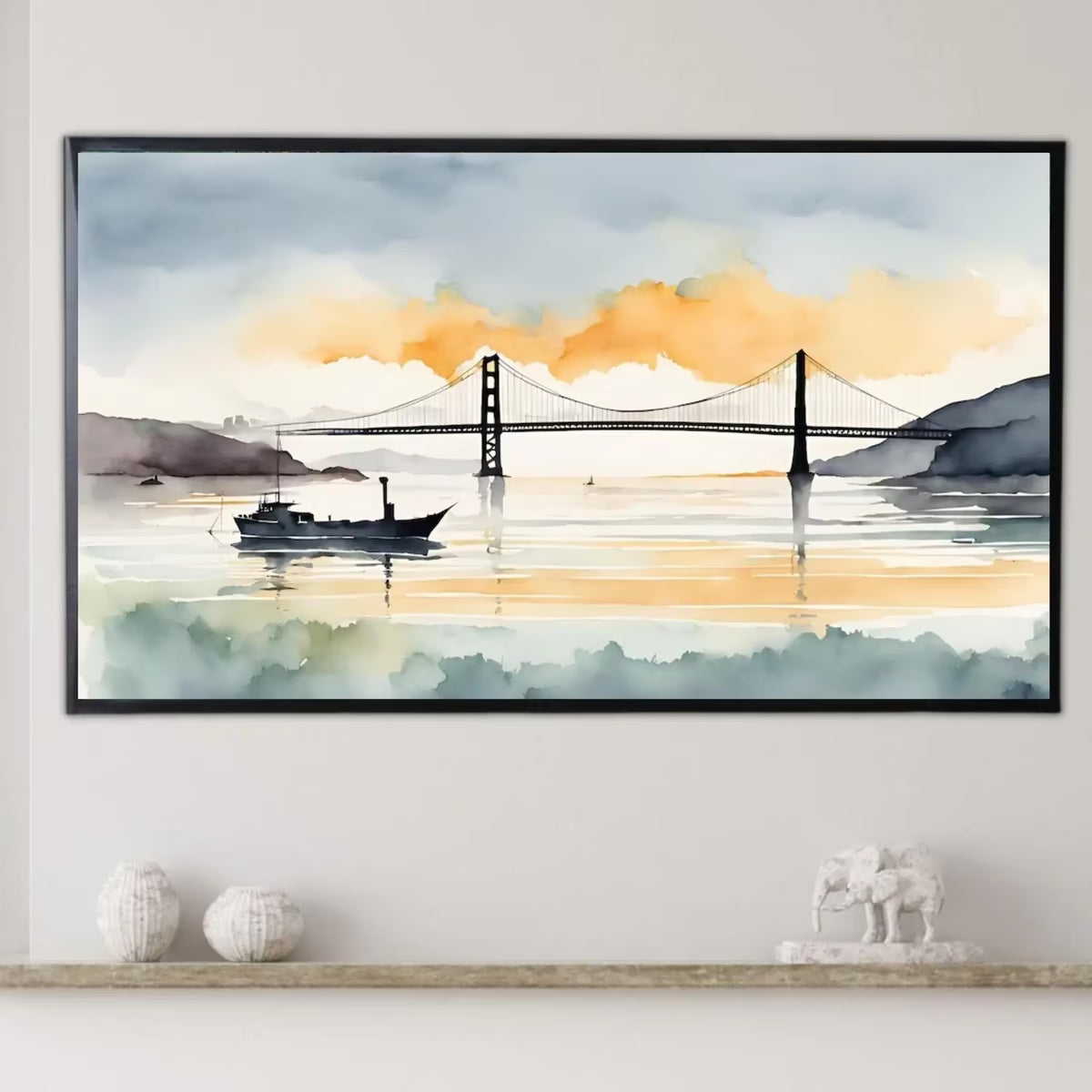 San Francisco Art For Frame TV. Golden Gate Decor For Modern Artwork. Bay Watercolor Urban Landscape 4K Wall Art – Frame TV  Art