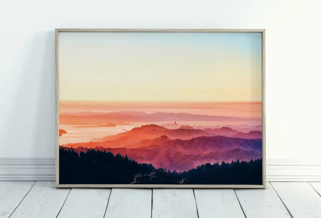 San Francisco California Sunset Landscape Digital Painting. Colorful California Printable Art. Evening Mountains Landscape Wall Art. – Printable Wall Art Set