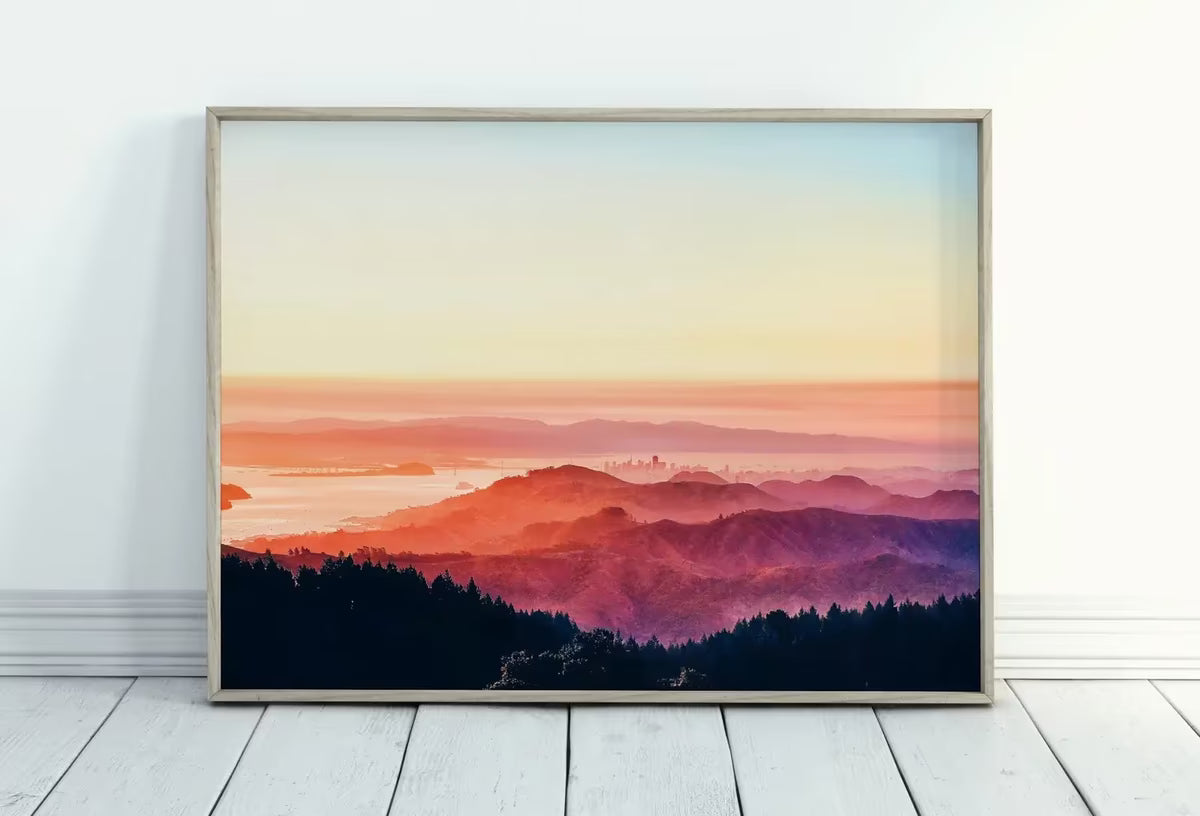 San Francisco California Sunset Landscape Digital Painting. Colorful California Printable Art. Evening Mountains Landscape Wall Art. – Printable Wall Art Set