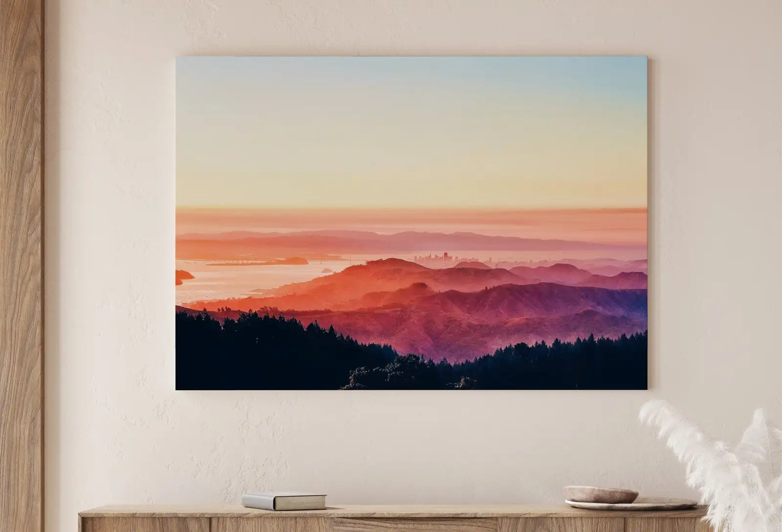 Detail view of artwork from San Francisco California Sunset Landscape Digital Painting. Colorful California Printable Art. Evening Mountains Landscape Wall Art.. (variation 1)