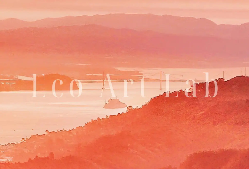 Detail view of artwork from San Francisco California Sunset Landscape Digital Painting. Colorful California Printable Art. Evening Mountains Landscape Wall Art.. (variation 2)