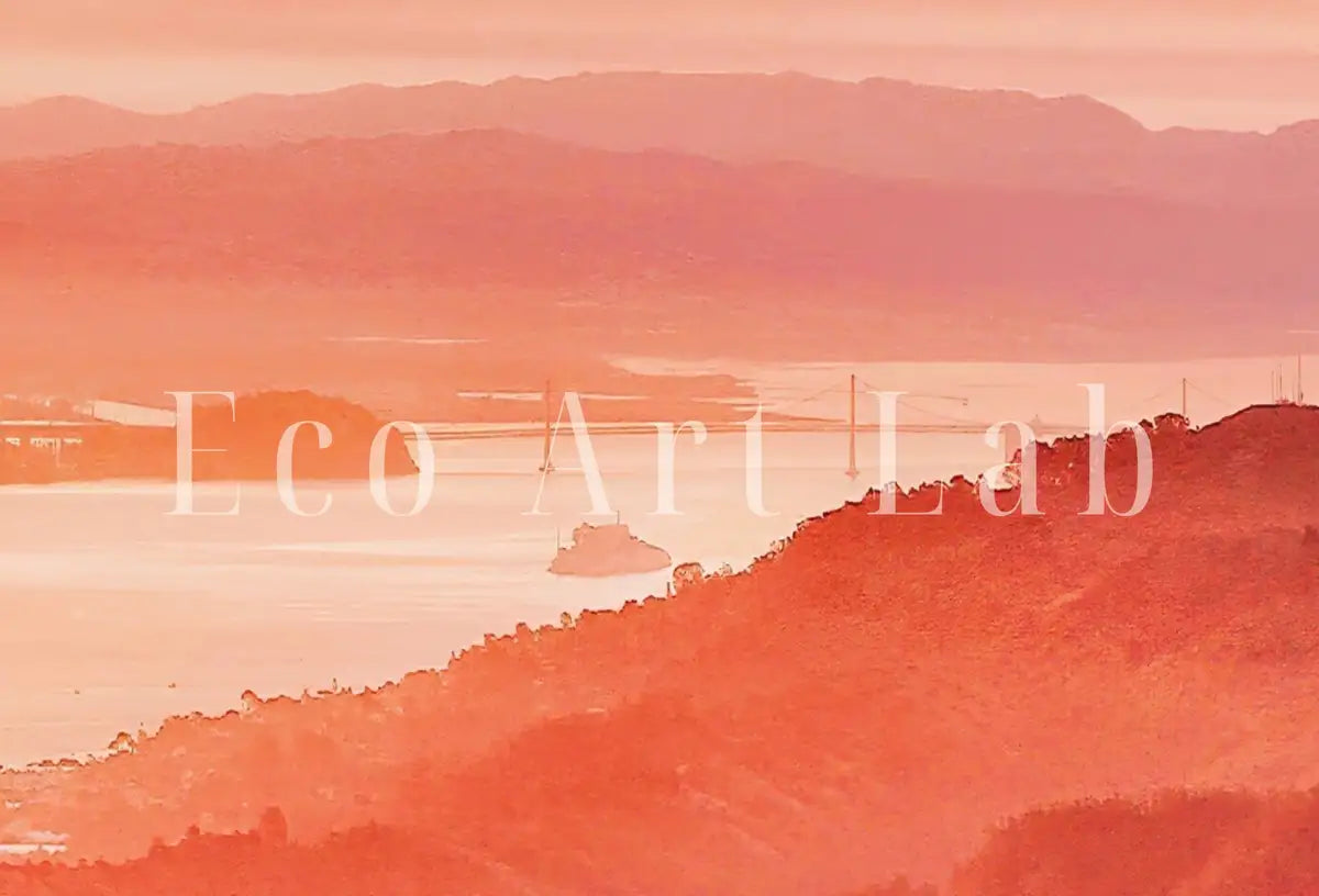 Detail view of artwork from San Francisco California Sunset Landscape Digital Painting. Colorful California Printable Art. Evening Mountains Landscape Wall Art.. (variation 2)