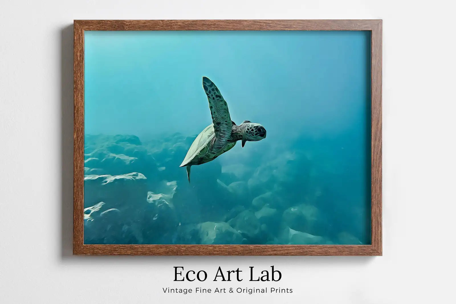 Framed view of Sea Turtle Wall Art Ocean Wall Decor. Instant Download Printable Wall Art. Beach Coastal Wall Art. Nautical Wall Decor. Animal Art. – printable wall art digital download.