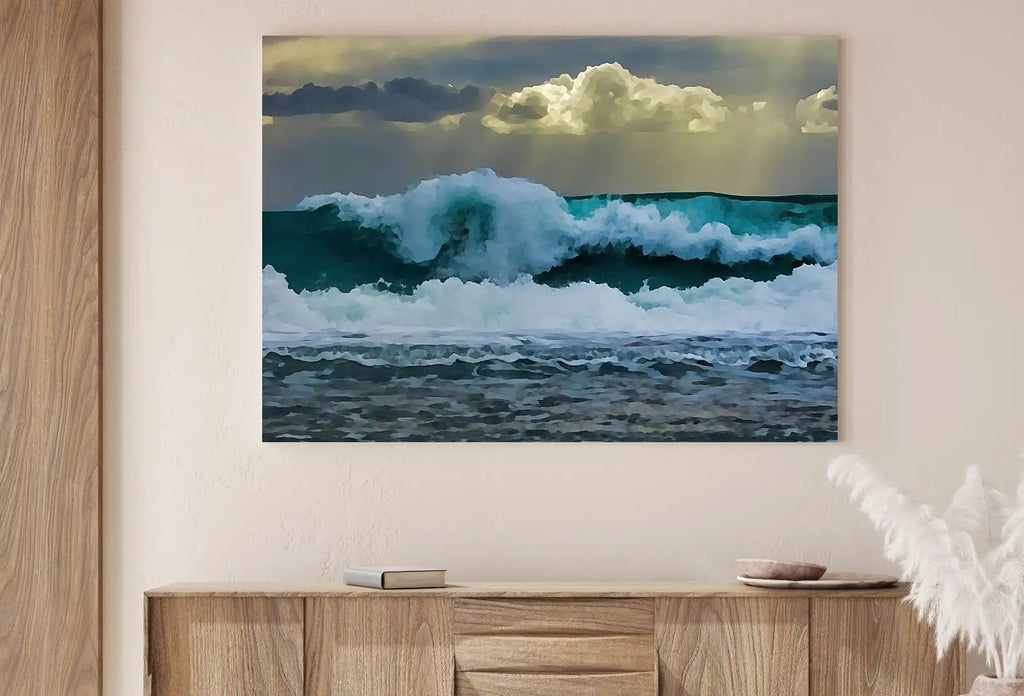 Detail view of artwork from Sea Waves Printable Wall Art. Ocean Wave Print Instant Download Ocean Wall Art. Coastal Wall Art Print Nautical Decor Ocean Digital Painting. (variation 1)