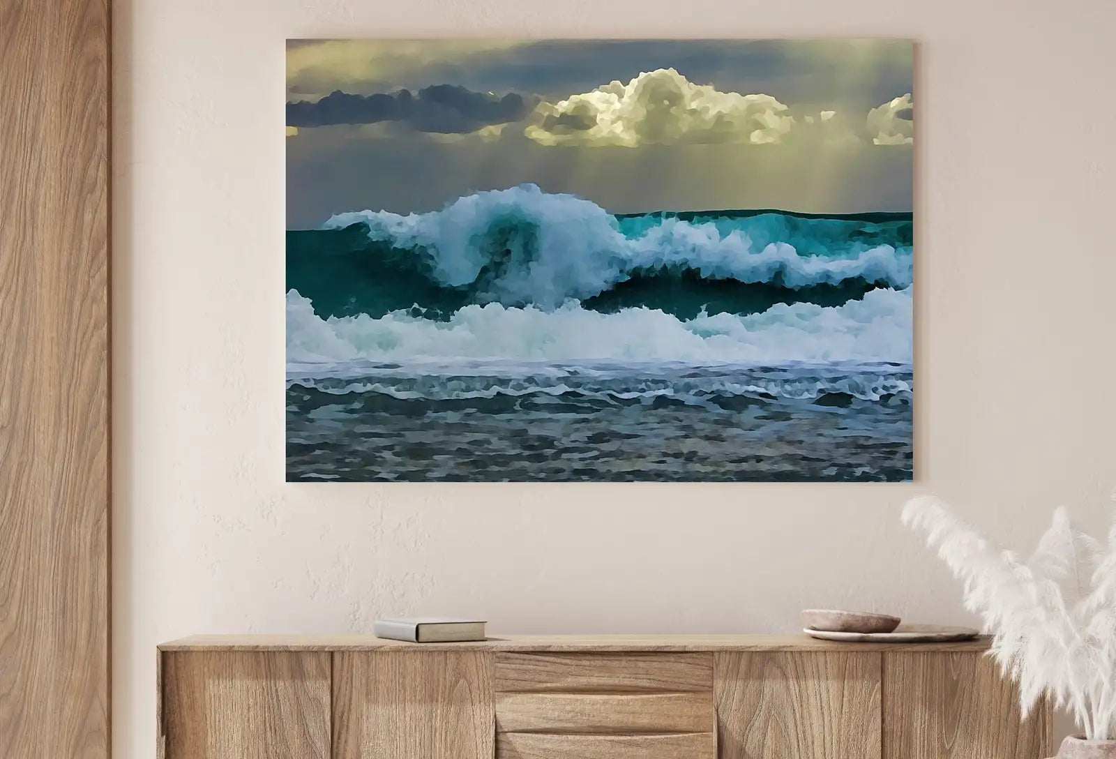 Detail view of artwork from Sea Waves Printable Wall Art. Ocean Wave Print Instant Download Ocean Wall Art. Coastal Wall Art Print Nautical Decor Ocean Digital Painting. (variation 1)