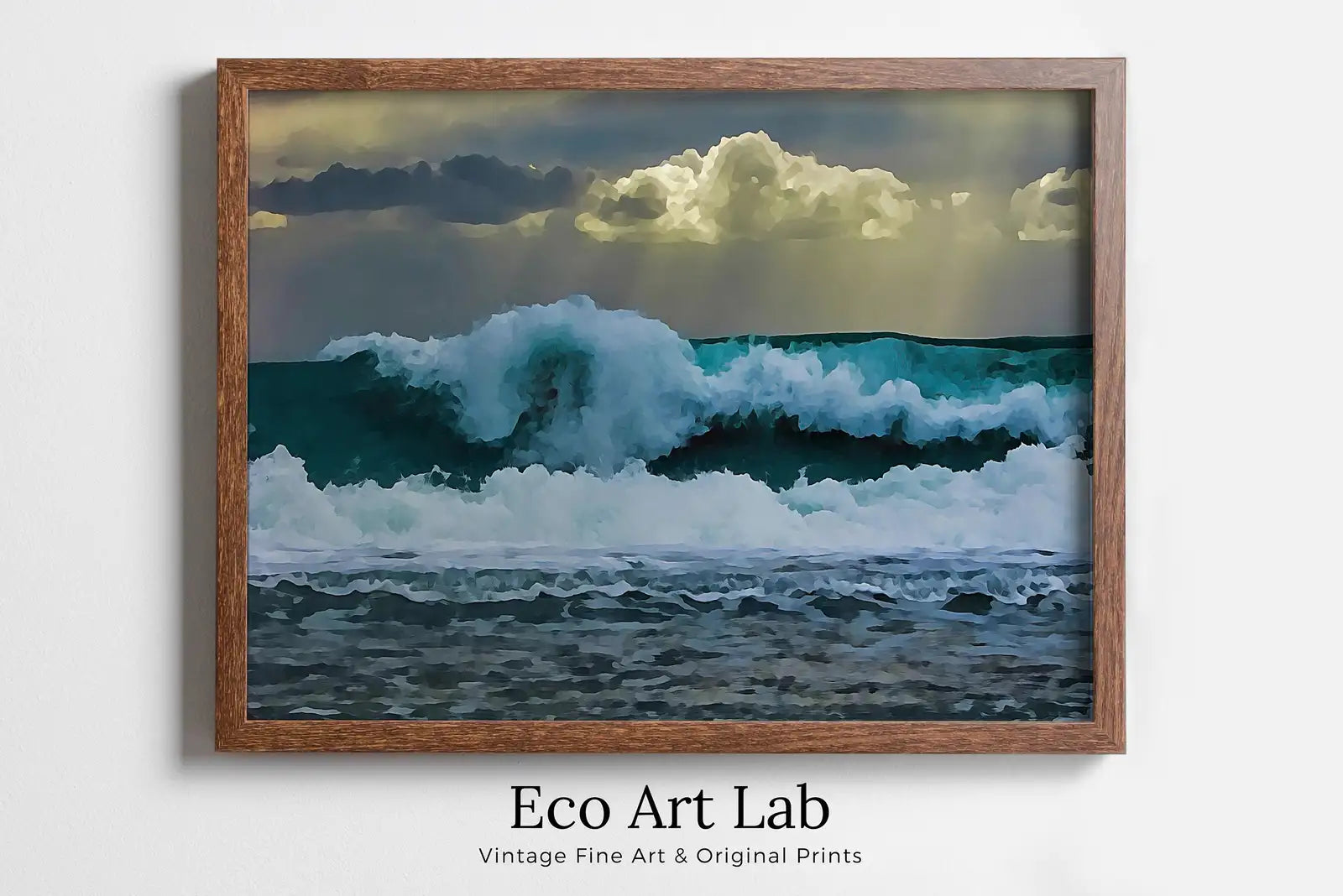 Framed view of Sea Waves Printable Wall Art. Ocean Wave Print Instant Download Ocean Wall Art. Coastal Wall Art Print Nautical Decor Ocean Digital Painting – printable wall art digital download.