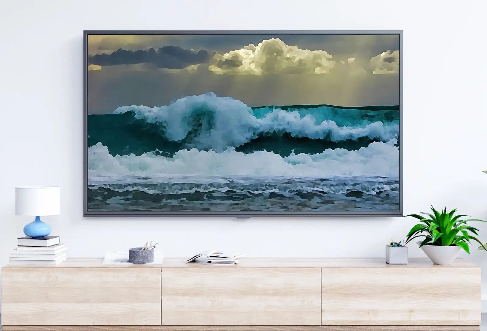 Detail view of artwork from Sea Waves Samsung Frame TV Art. Ocean Wave Wall Art, Digital Download for Samsung Frame. Downloadable Samsung Art TV. (variation 4)