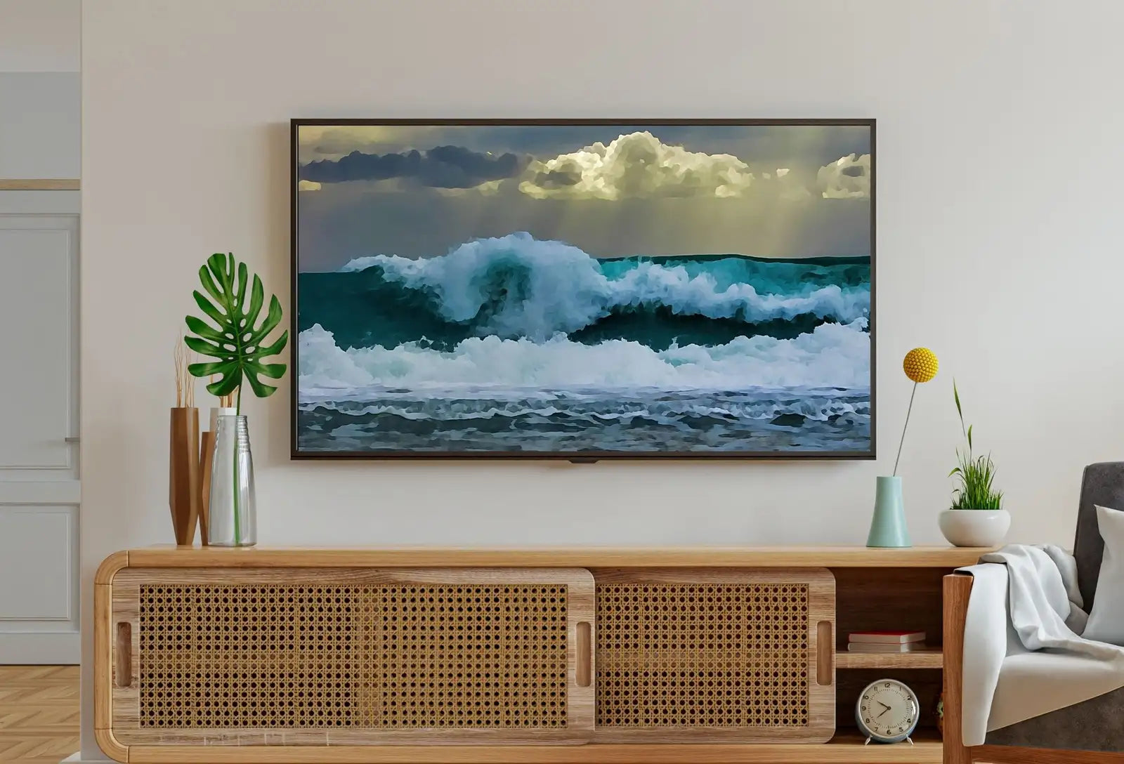 Detail view of artwork from Sea Waves Samsung Frame TV Art. Ocean Wave Wall Art, Digital Download for Samsung Frame. Downloadable Samsung Art TV. (variation 5)