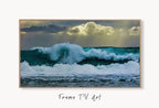 Sea Waves Samsung Frame TV Art. Ocean Wave Wall Art, Digital Download for Samsung Frame. Downloadable Samsung Art TV displayed on Samsung Frame TV on a living room wall.
