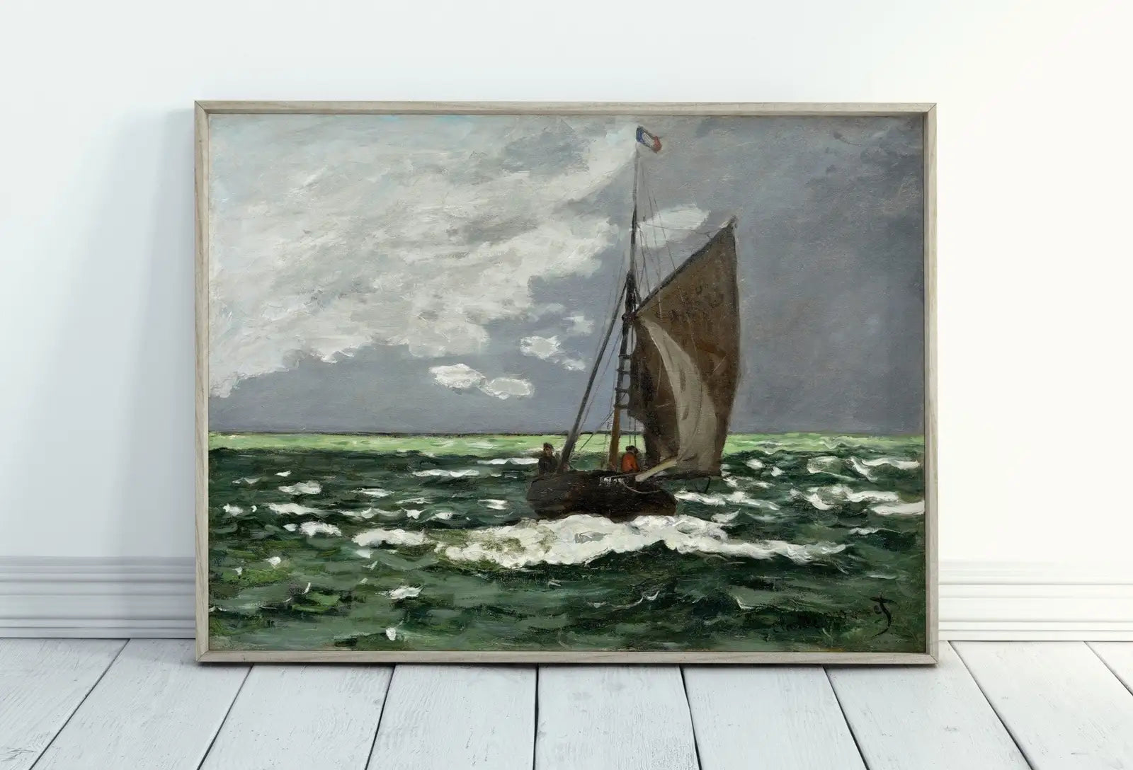 Included artwork preview showing first selection of artworks from Seascape Famous Claude Monet Painting. Monet Print Nautical Wall Decor, Boat Art. Vintage Ocean Landscape Painting Sailboat Print.